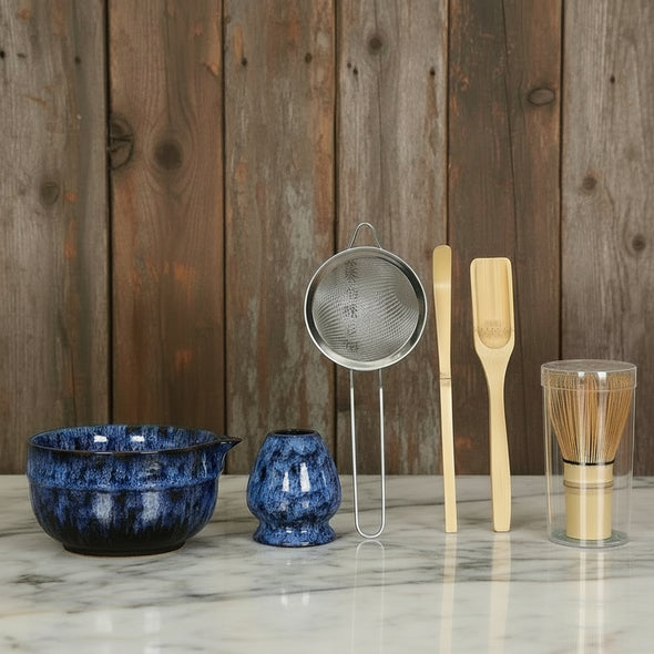 Blue Ceramic Matcha Bowl Whisk Set