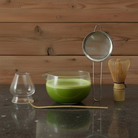 Glass Matcha Whisk Tool Set with  Ceremonial Grade Matcha Powder