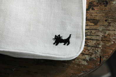 Linen quadruple gauze handkerchief - cat